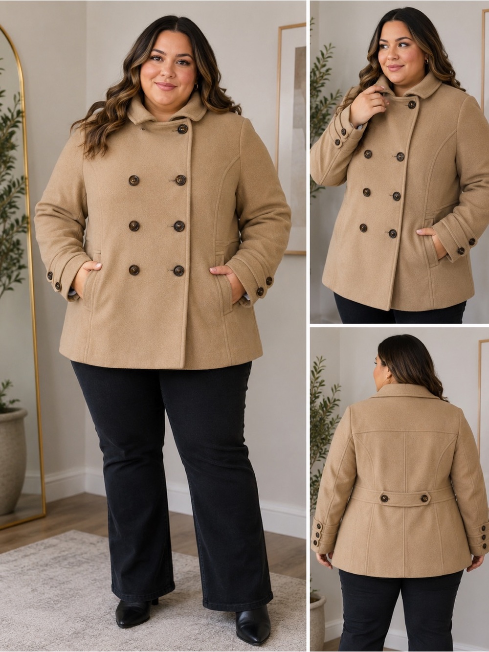 * St. John’s Bay Classic Beige Double-Breasted Wool Blend Pea Coat - Size 2X